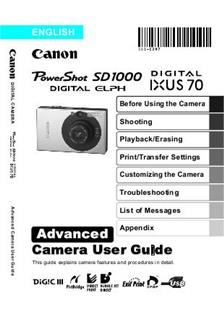 Canon PowerShot SD1000 manual. Camera Instructions.